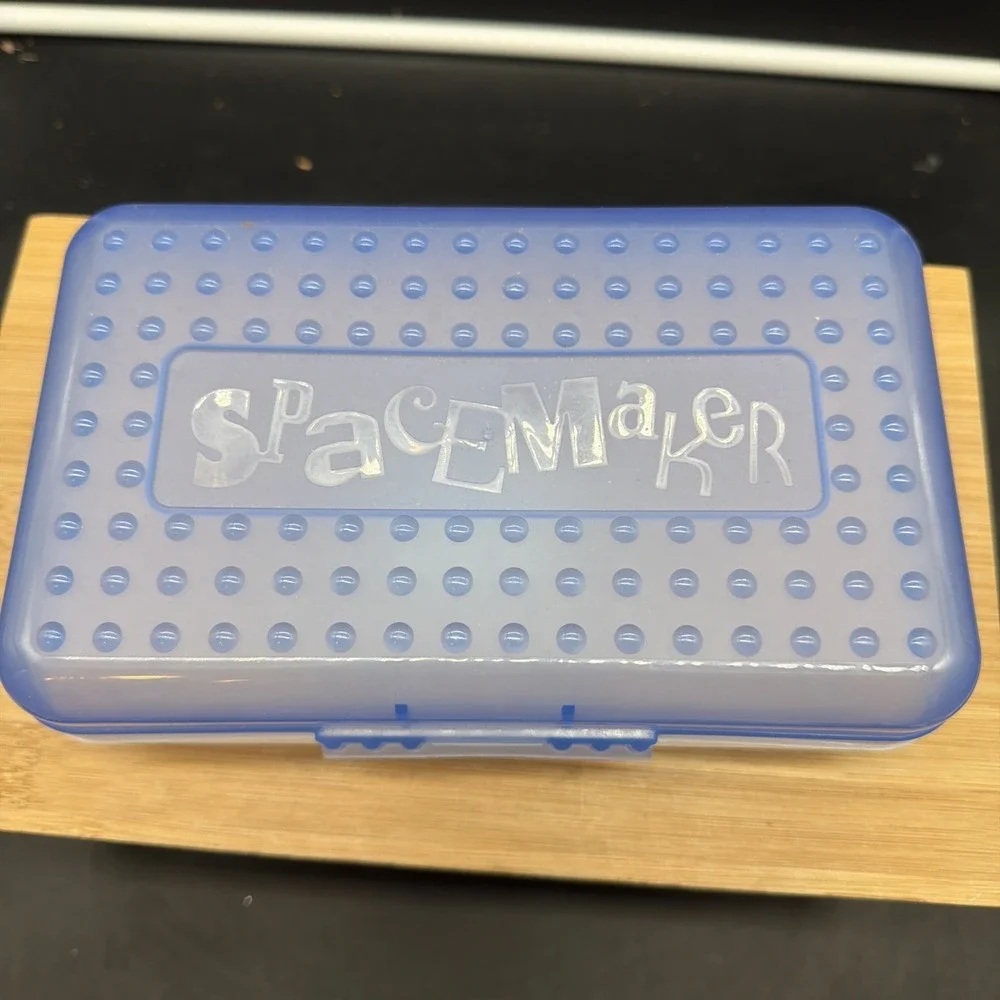 Vintage 90's Spacemaker Plastic Pencil Pen Storage Case Box Blue And Clear